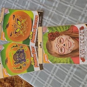 Savvi Glow Pumpkin Tattoos and Day of the Dead Face Tattoos - 3 Sets